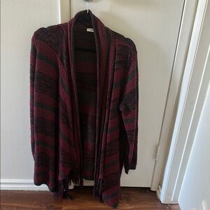 Striped Burgundy and Black Women's Cardigan